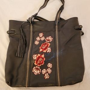 Libby Edelman large black bag with embroidered details